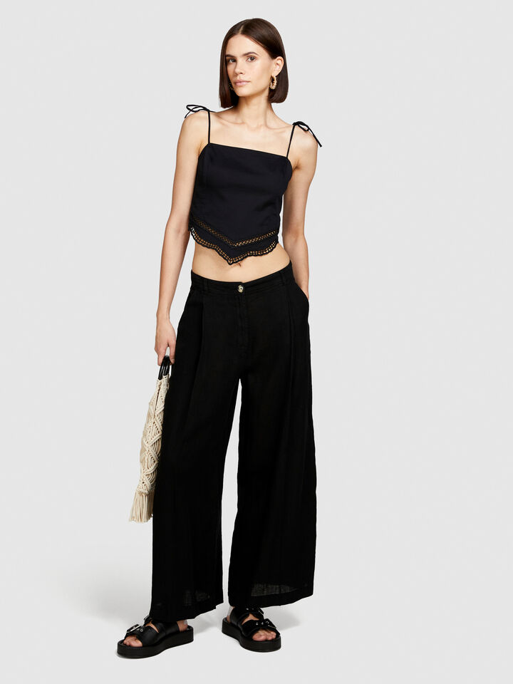 Wide leg 100% linen trousers - women's palazzo trousers - Black | Sisley image number 1